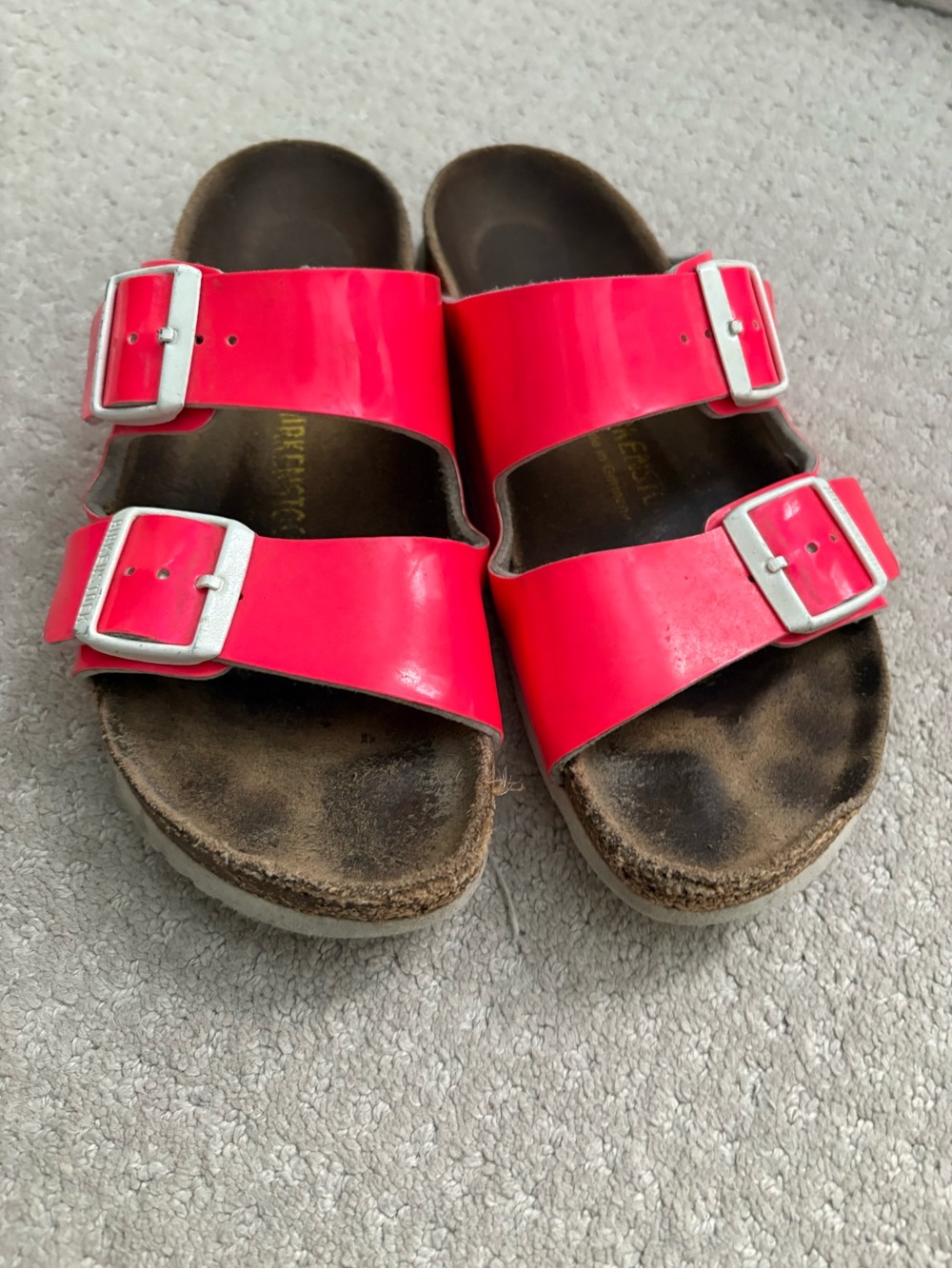 Birkenstock Arizona neon pink sandals